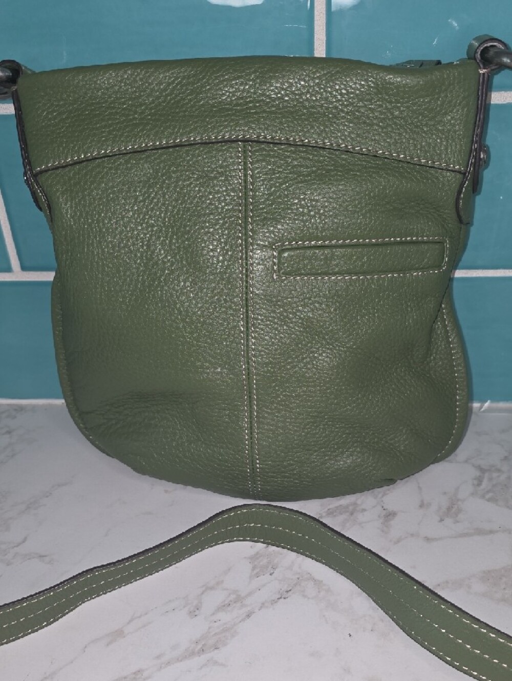 b. makowsky Olive Green Leather Crossbody with Silver Hardware - Picture 7 of 13